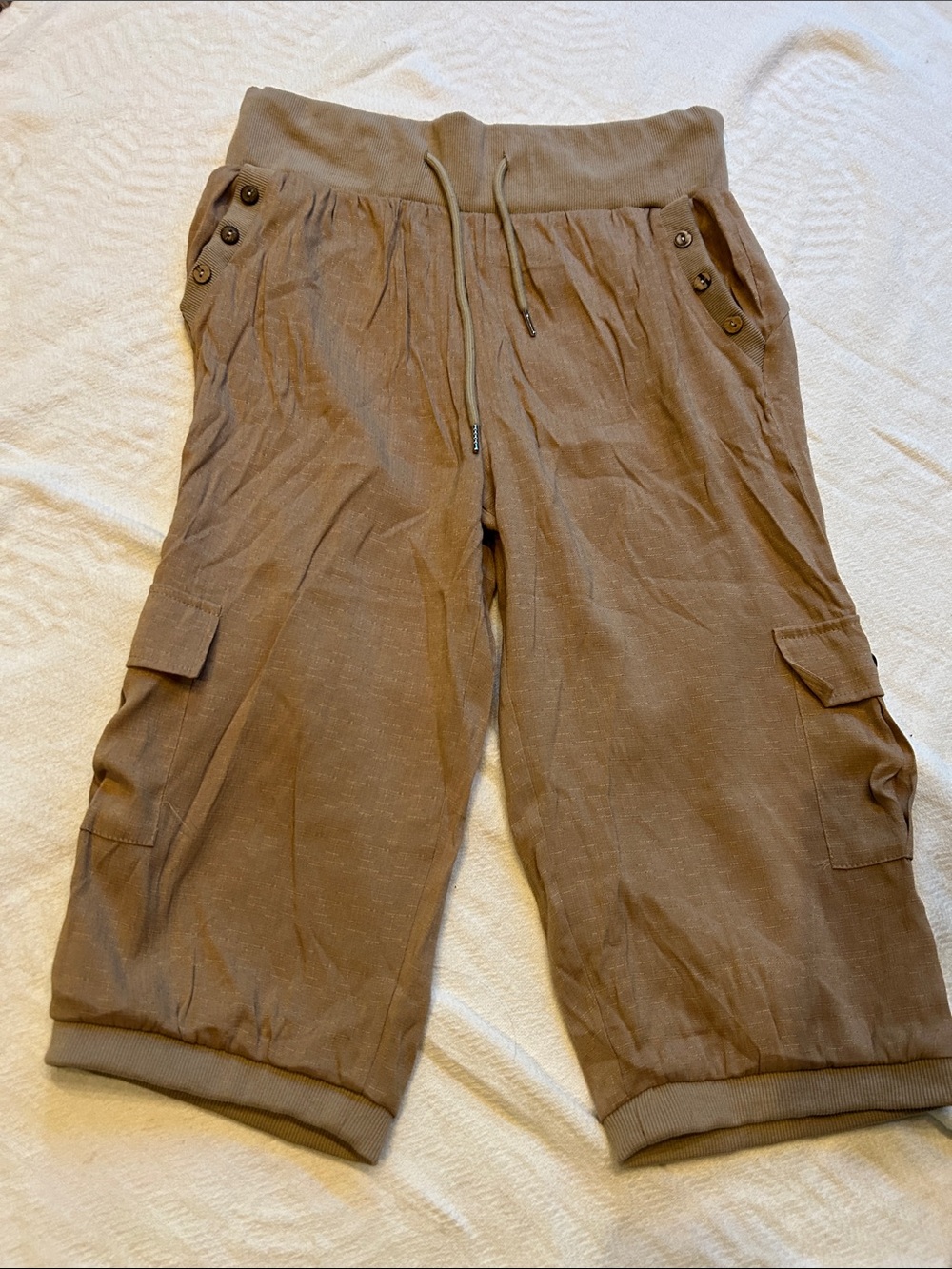 Casual Brown Cargo Capris with Drawstring Waist